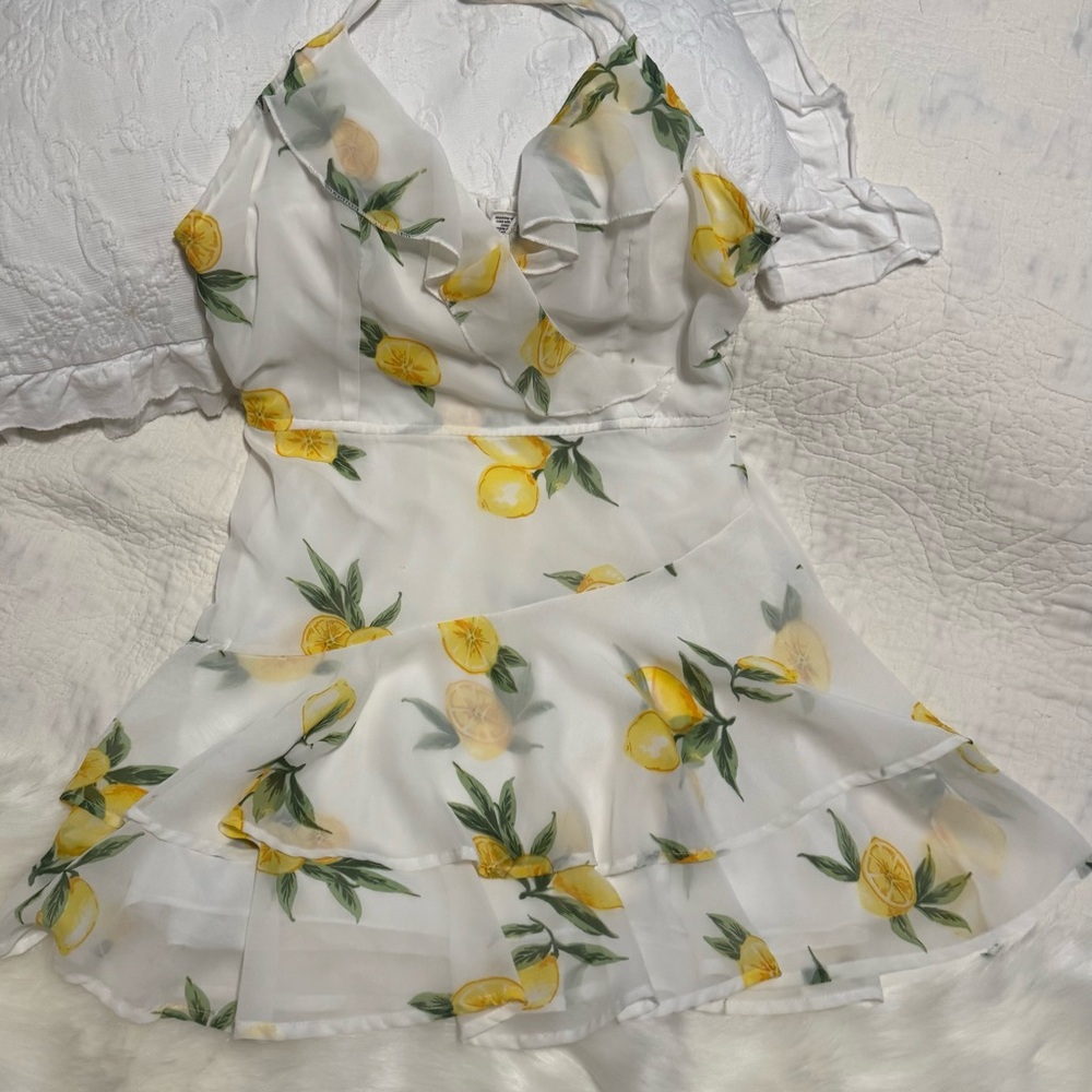 White dress with lemon print Size L. - Picture 4 of 10